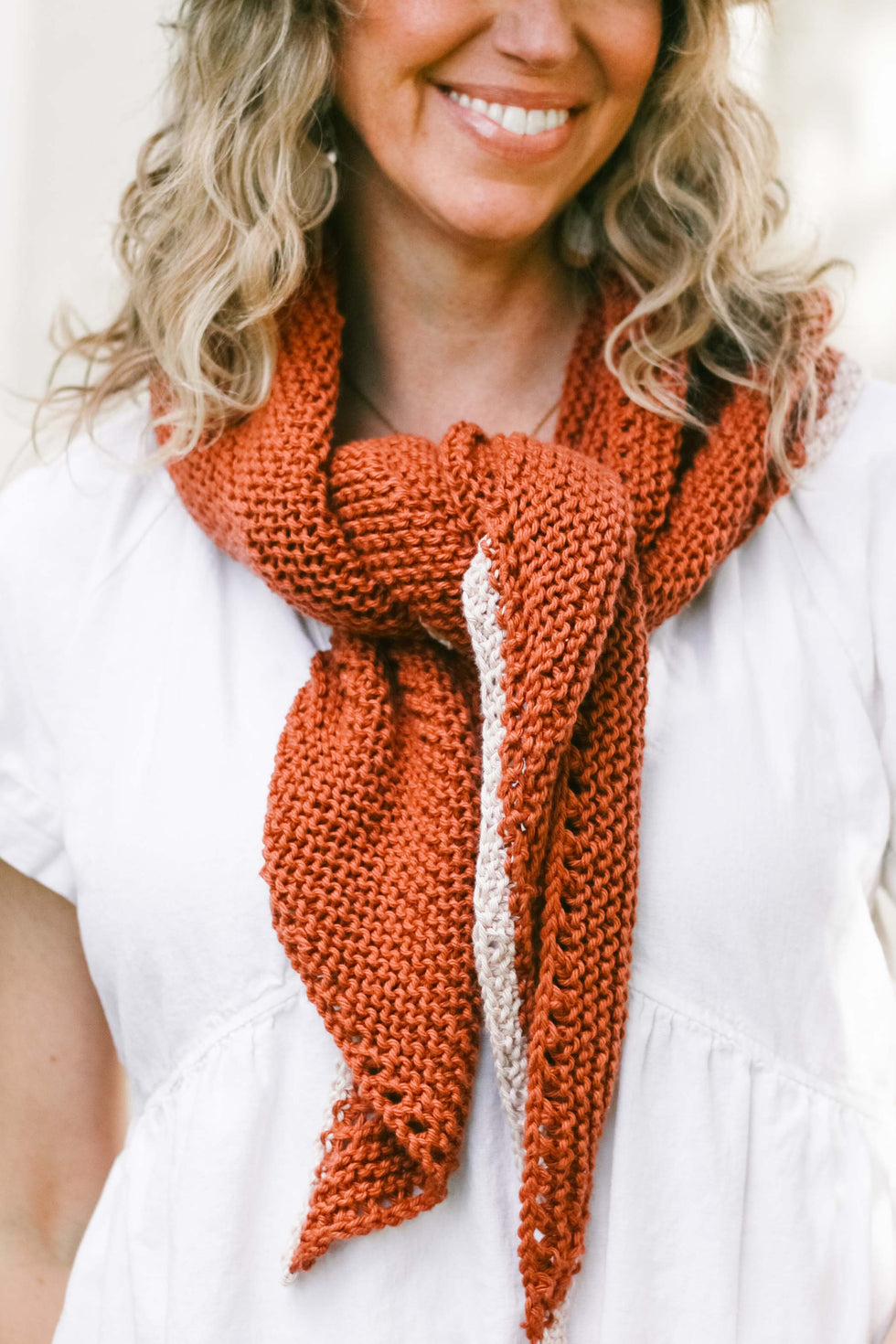 Just Getting Started Triangle Scarf Knitting Pattern MakeAndDoCrew
